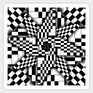 Black and White Checkered Pinwheel Optical Illusion Sticker